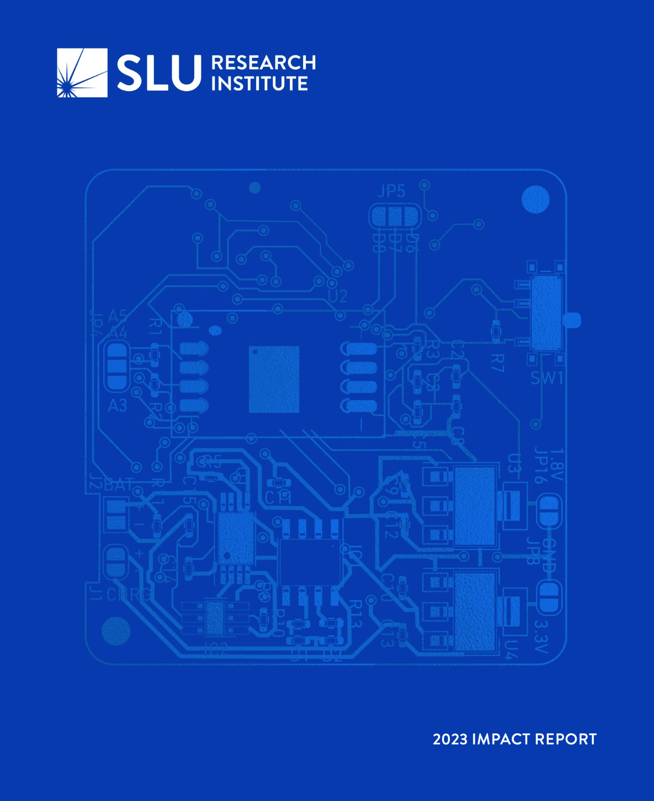 Impact Report Cover #3 on a blue background showing a GIS generated map of St ˻ֱ